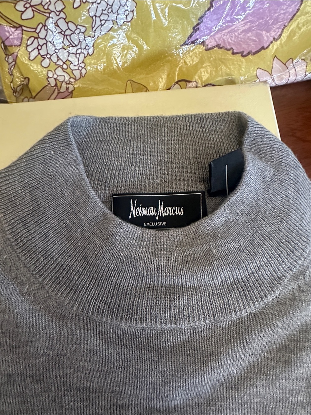 Neiman Marcus Gray Crewneck Knit Sweater
